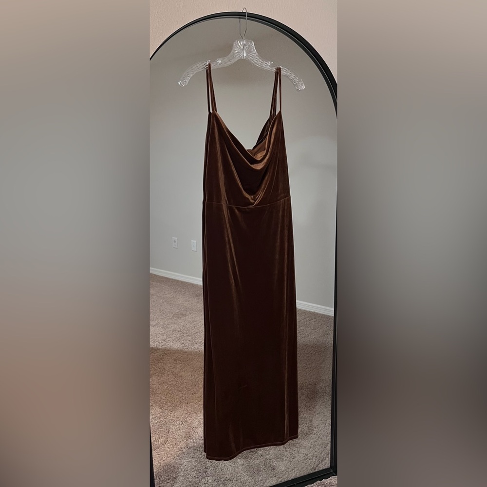 Bronze velvet evening dress